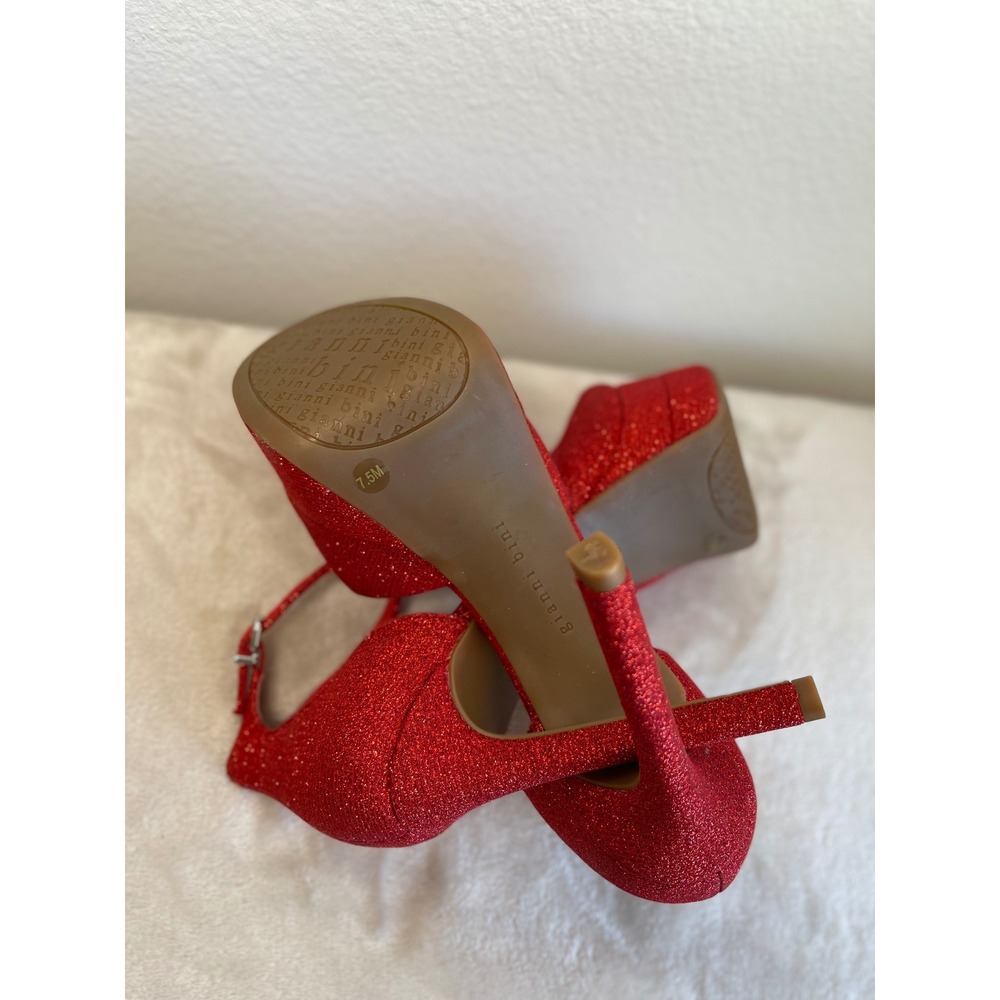 Gianni Bini Red Glitter Platform Heels Ankle Strap Sandals Womens 7.5 M - Picture 8 of 15